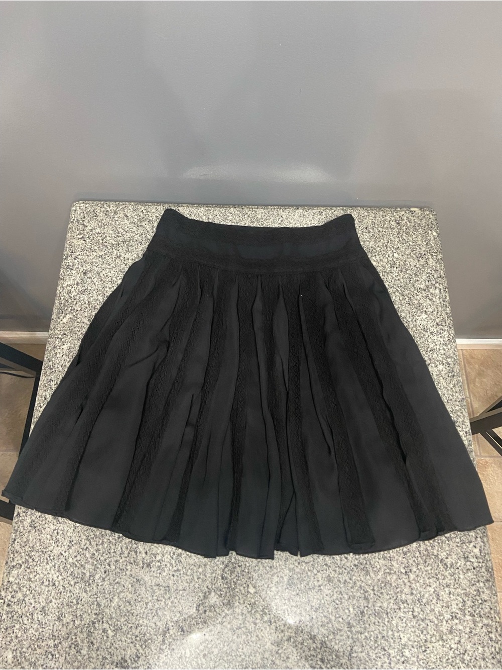 BOSTON PROPER Black Lace Inserts Pleated A-Line Skirt Boho Covered Buttons 12